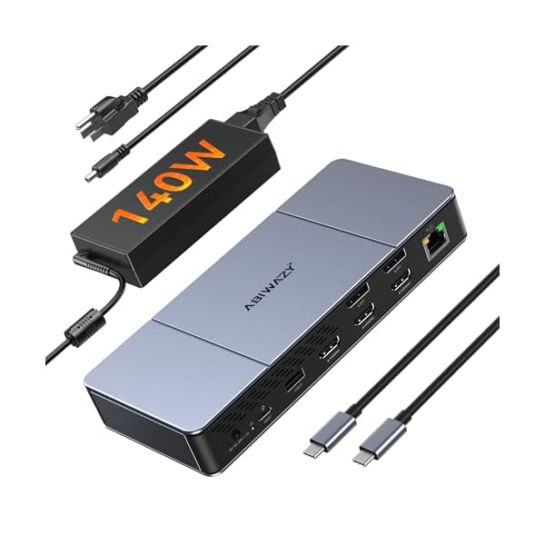 Displaylink Docking Station Triple 4K HDMI Monitors for MacBook M1 M2 M3 M4/Windows Laptop,Displaylink Dock with 140W PD Adapter, 3 HDMI,2 DisplayPort,10Gbps USB-C/A Ports, Ethernet, Audio,SD/TF Card