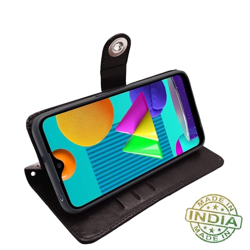 Image of Pikkme Samsung Galaxy M01 Flip Cover Leather Finish | Inside TPU with Card Pockets | Wallet Stand and Shock Proof | Complete Protection Flip Case (Button Coffee)