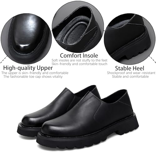 Men's Genuine Leather Platform Slip-on Loafers Retro Comfortable Round Toe Anti-Slip Lug Sole Chunky Heel Penny Loafers for Business Casual Light Walking Work Shoes2