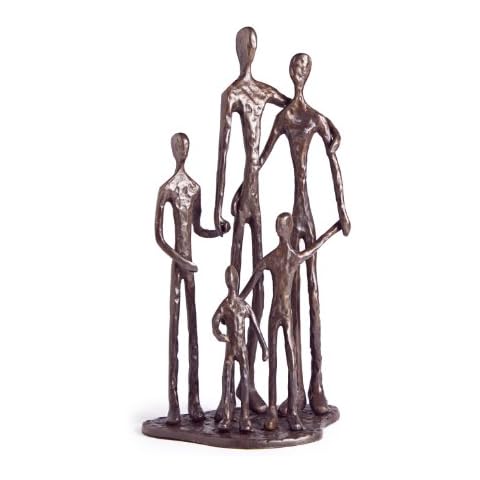 DANYA B. Home Shelf Décor (ZD11021) - Sand Casted Metal Art Bronze Sculpture Family of Five - Lined with Velveteen Cover