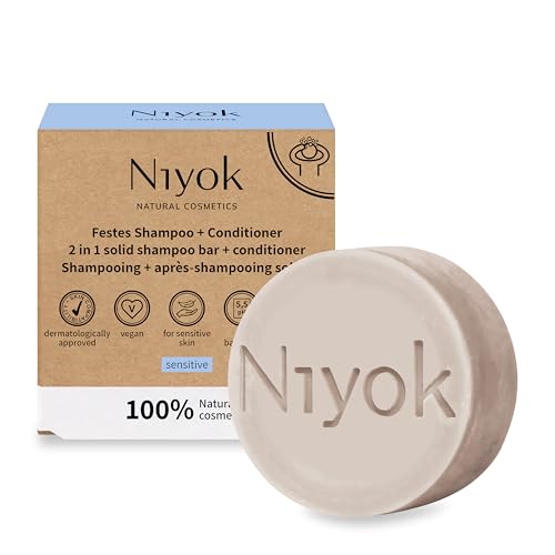 Niyok® 2-in-1 Festes Shampoo + Conditioner 'Sensitiv' (80g) • Sensitiv Shampoo ohne Parfum • Parfümfreier Conditioner • Haarshampoo gegen Reizungen & gestresste Kopfhaut • Haarseife Vegan