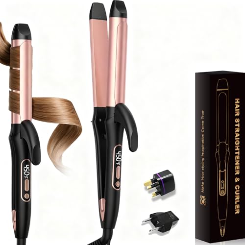 2 in 1 Curler and Straightener Travel Dual Voltage Curling Iron 1.25 Inch Normal...