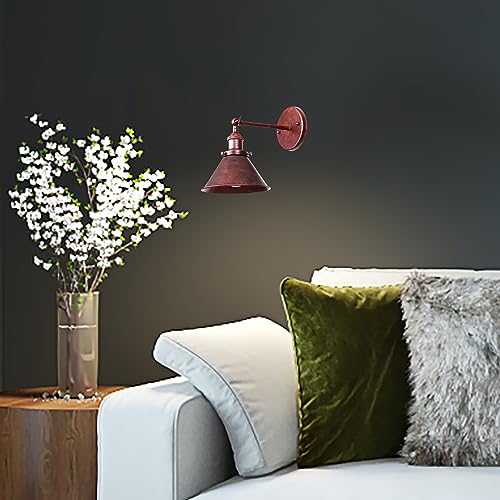 Image of Kiven Battery Operated Wall Sconces Set of 2,Vintage Wall Lights with Rechargeable Bulb, Dimmable Wall Lighting Fixtures for Painting Bedside Vanity Desk, Rusty Red Finish