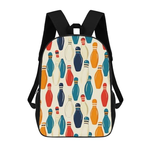 Colorful Bowling Pins 17 Inch Backpack Classic Travel Daypack with Adjustable Shoulder Straps for Men Women