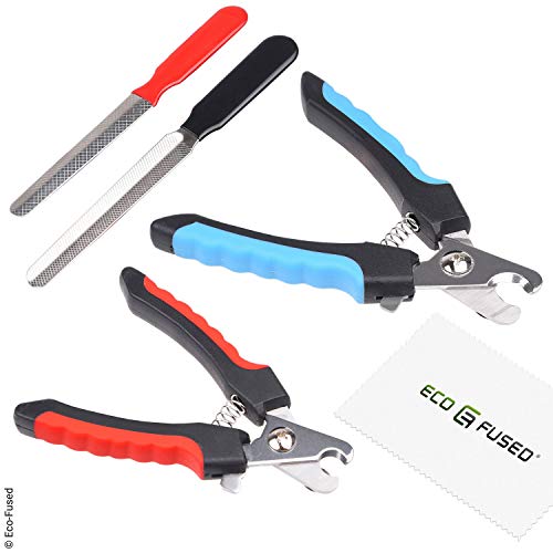 Nail Clippers for Dogs, Cats and Other Pets – Set of 2 Nail Cutters and 2 Nail Files – Essential Animal Grooming / Claw Care Tools – Ideal Trimmers to Clip Thick Nails – Rubber Grip and Safety Lock