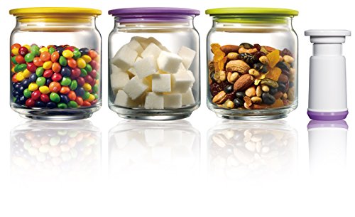 Vacuumsaver Set de Botes con Bomba de Vacío, Amarillo, Púrpura y Pistacho, 25x32x45 cm, 3 Unidades