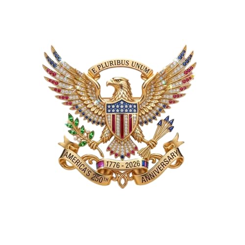US 250th Anniversary Brooch Pin USA 250th Anniversary Metal Lapel Pin Patriotic Eagle Rhinestone Lapel Pin Independence Day Souvenir Gift (1 PC)