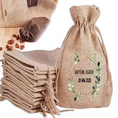 Pochon personnalisé pour Baptême/Cadeau communion/cadeau mariage/Sac pochon ballotin personnalisé/Pour dragées/Cadeau invités