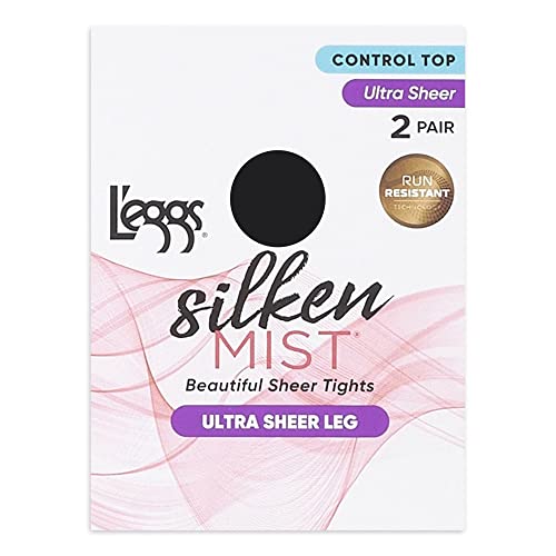 Image of L'eggs Silken Mist Ultra Sheer With Run Resist Technology, Control Top Sheer Toe Pantyhose, Black Mist, Queen Plus,2-pack