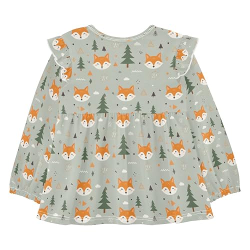 Fox Head Tree Girls Shirts Cotton Long Sleeve Ruffle Toddler Tee Tops2
