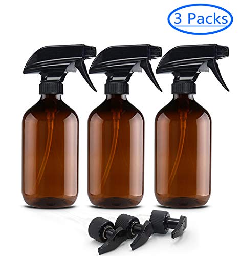 Spray Bottles 3 Pack, 16oz Empty Amber Clear Spray Bottle with Trigger Sprayers and Lotion Pumps Leak Proof Technology, Refillable Containers for Essential Oils, Cleaning Solutions, Misting Plants