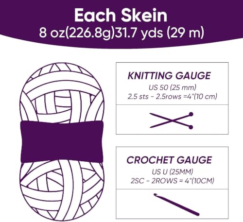 Image of 8 Packs Jumbo Chunky Chenille Yarn - 2040g(72oz) 245 Yards (224m) Bulky Yarn - Chunky Yarn for Hand Knitting Blanket,Cushions, Pet Bed - Soft and Durable(Violet)