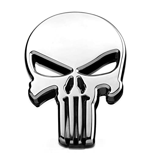 Image of Skull Metal Car 3D Sticker Emblem for Car Motorcycle Scratched Decorative Car Logo Side Tail Logo (Silver)