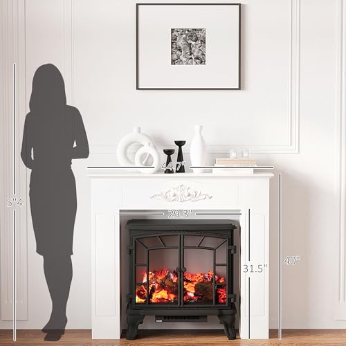 Image of HOMCOM Modern Fireplace Mantel, Freestanding Fireplace Surround with Leg for Electric Fireplaces, 44.7 inch W x 40 inch H, White