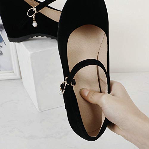 VOKLIN Women's Mary Jane Wedge High Heels Pumps Round Toe Vegan Suede Comfortable Wedding Dress Pump Shoes4