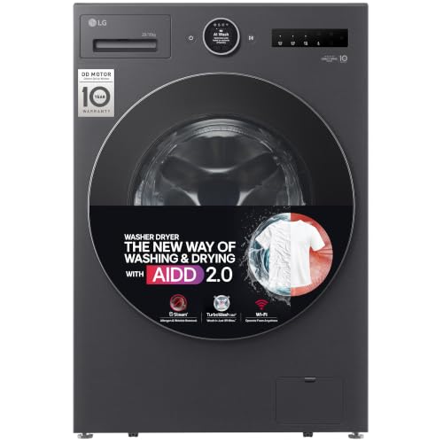 Image of LG 20 Kg(Wash) /10 Kg(Dry), AI DD Technology, Steam+ with Wrinkle Care, 6 Motion DD & Wi-Fi Front Load Fully Automatic Washer Dryer (FDX92010A9K, Digital Dial, Microplastic Care, Pet Care, Matte Black)