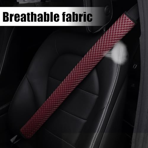 BESULEN Extra Long Car Seat Belt Cover, 2PCS Soft Vehicle Seatbelt Shoulder Strap Cushion Pad, Comfortable Auto Interior Neck Harness Protector Accessories, Universal for SUV RV Truck (Wine Red)