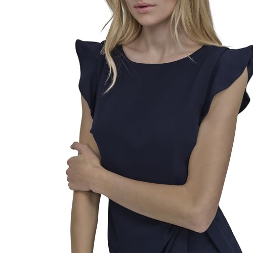 Image of DKNY Women's Flutter Sleeve Faux Wrap Dress with Hardware