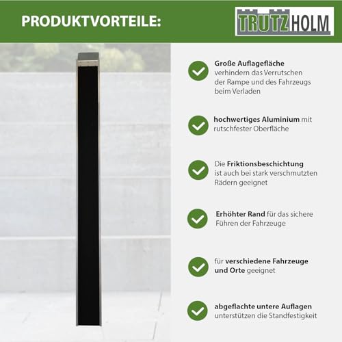 TRUTZHOLM 1 x Alu Auffahrschiene 194 cm 50 kg Alu grau Anti-Rutsch Beschichtung E-Bike Mofa Fahrradrampe für Treppe