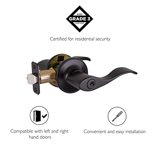 Image of Design House Springdale Keyed Entry Door Lever, Matte Black | Surface, Transitional, Brass, Hardware, 778886