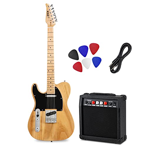 Lyxpro 39” Electric Guitar Tl Series Kit, Left Hand, 20 Watt Ampr, Full-Size Body, C-Shape Neck, Quality Tuning Heads, 3-Way Switch & Volume/Tone Controls, 12 Picks And Cable Included - Natural #TOP22