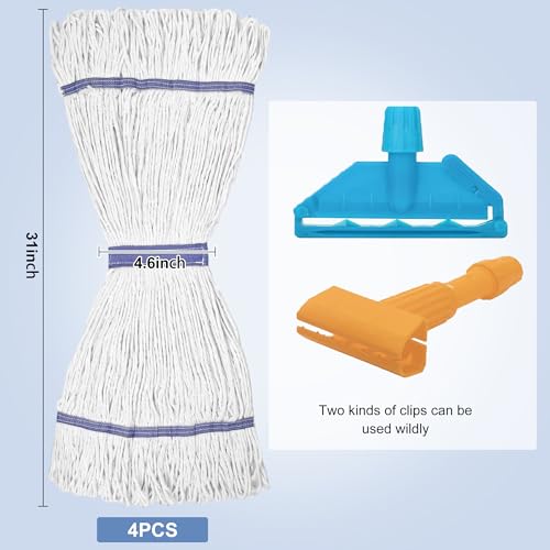 Image of 4 Pieces Mop Head Replacement Heavy Duty Commercial Mop Heads Wet Industrial String Cotton mop Cotton Looped End String Head Refill (White)