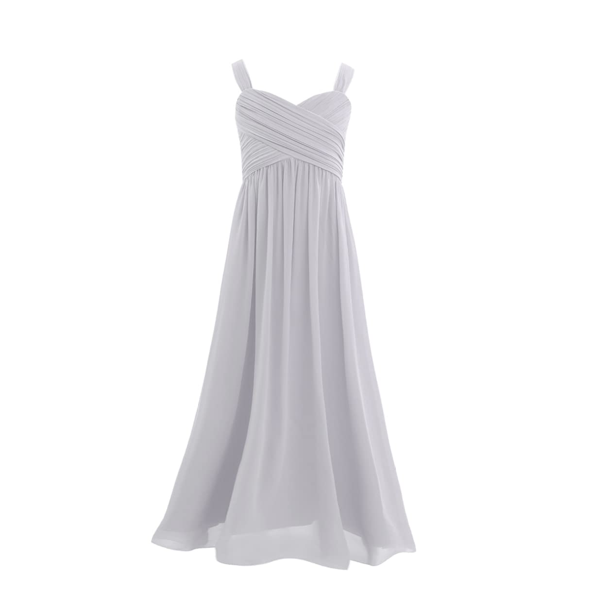 FEESHOW Kids Flower Girls Elegant Chiffon Dress Junior Wedding Bridesmaid Maxi Dress Princess Pageant Prom Party Ball Gown Gray 9-10 Years