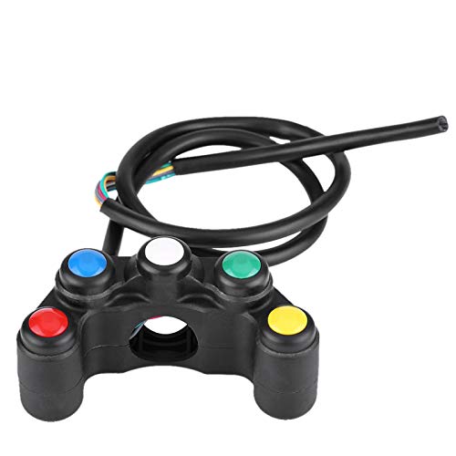 Compartiment Universel 5 en 1 Moto Interrupteur Commande 22mm Guidon Ensemble Phare Danger Frein Antibrouillard Klaxon On/Off pour Spotlight Scooter Electrombile Cyclomoteur cessoire De Rempl emepuls