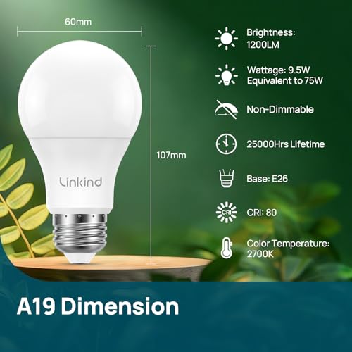 Linkind Dusk to Dawn Light Bulbs Outdoor, A19 Sensor Led Bulbs Automatic On/Off, 9.5W led Light Bulbs, 75 Watt Equivalent, 1200 Lumen, E26 Base, ETL&FCC Listed, 2700K Soft White, 4 Pack
