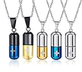 MPRAINBOW Unisex Openable Pill Capsule Pendant Stainless Steel Pill Holder Cross Medicine Keepsake Pendant Necklace For Men Women