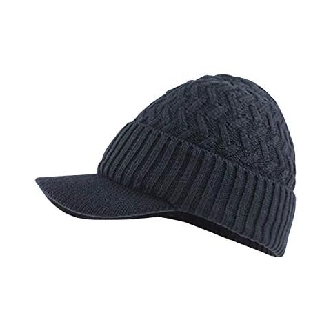 olinase Men Winter Warm Knit Hat Wool Snow Ski Beanie Cap Visor Slouchy Cable Navy Blue One Size Cover