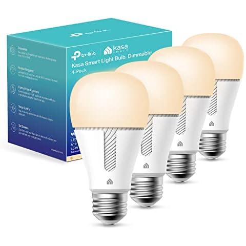 Kasa Smart Light Bulbs that works with Alexa and Google Home, Dimmable Smart LED Bulb, A19, 9W, 800Lumens, Soft White(2700K), CRI≥90, WiFi 2.4Ghz only, No Hub Required, 4 Count (Pack of 1)(KL110P4) Cover