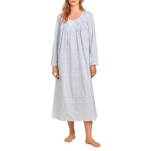 Image of Eileen West 100% Cotton Long Sleeve 50 inch Nightgowns for Women | Poetic Woven Lawn Collection Womens Sleepwear & Loungewear Soft Lightweight & Breathable Nightgown Sleep & Lounge House Dress