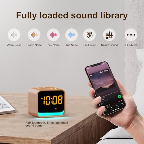 Housbay White Noise Machine with Alarm Clock for Bedrooms, Bluetooth Speaker, Sound Library, Sleep Routine, Brown Noise, Nature Sound Machine for Sleeping (Wood Tone) - Image 4