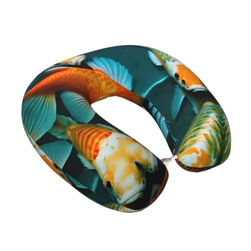 Almohada de viaje con diseño de pez Koi y espuma viscoelástica miniatura 2