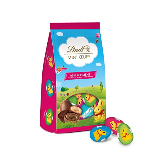 Lindt - Sachet MINI ŒUFS - Assortiment - Chocolat au Lait Fondant, Praliné et Noir - Idéal pour Pâques, 180g