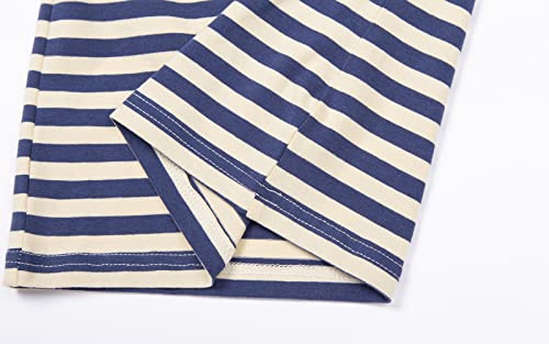 Mud Kingdom Toddler Boys T-Shirts Stripe Short Sleeve Crewneck Cotton Navy Blue and Beige 5T - Thumbnail 6