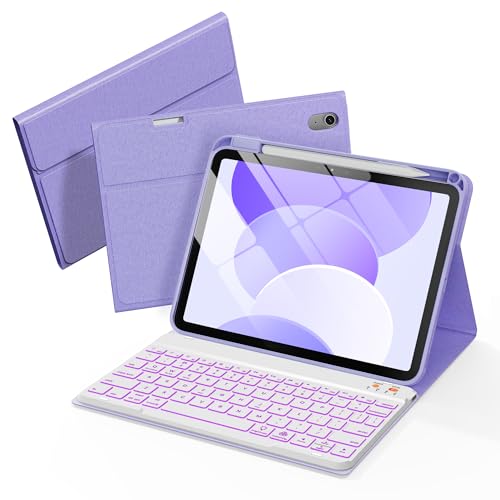 Senyoson iPad ��10����P�[�X �L�[�{�[�h�t�� - iPad 10.9�C���`�p�L�[�{�[�h�P�[�X 7�F �o�b�N���C�g ���C�����X ���O���\ �t�H���I �L�[�{�[�h�J�o�[ �y���V���z���_�[�t�� iPad ��10����p (�p�[�v��)