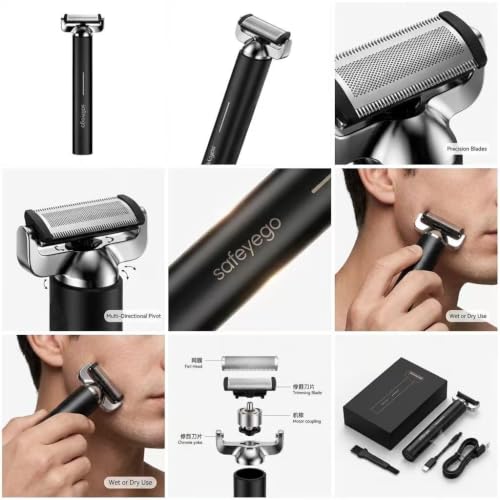 SAFEYEGO Multi-Function Electric Shaver for Women, T8P 5-in-1 Rechargeable Wet/Dry Hair Remover for Face, Legs, Bikini Area, IPX7 Waterproof Body Trimmer with LED Display & Fast Charging（Black） — view 3