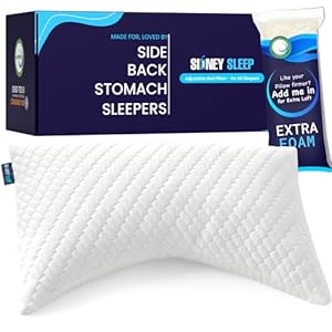 Sidney Sleep Pillow for Side and Back Sleepers – Comfort for Neck and Shoulder Pain – Adjustable and Customizable Shredded Memory Foam Filling – Queen Size – Includes Additional Foam Fill (White)