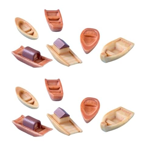 Honiweer 12 PCS Mini Boat Micro Landscape Pot Decoration, Fish Tank Water Decoration Accessories Resin Wooden Boat Decoration (12 PCS Mini Boat) Cover