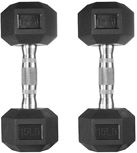 papababe Dumbbells Free Weights Dumbbells Weight Set Rubber Coated cast Iron HeX Black Dumbbell Pair (15, Pair)