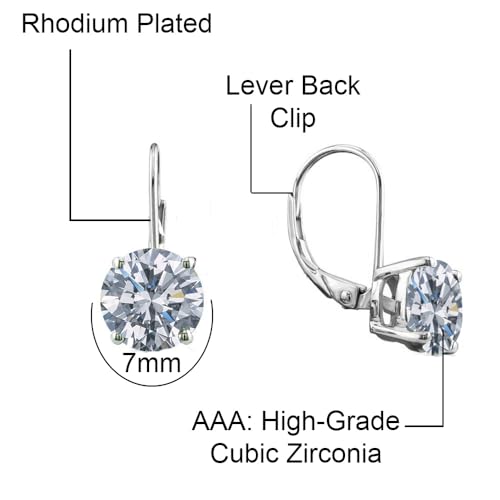 Savlano Rhodium Plated 7MM Solitaire Cubic Zirconia Leverback Round Cut Drop Earrings – Dangle Earrings for Women Comes with Savlano Gift Box4