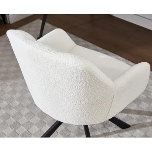 Image of Finch Fox Battle Modern 360 Swivel Mid-Back Arm Boucle Fabric Study Upholstered Comfortable Metal Base Computer Office Desk Chair in White Color