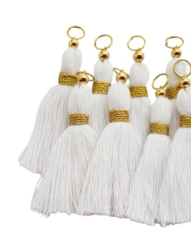 Image of Zippy Flora Micro 1.5 inch Length Cotton Handmade Tassels for Saree /Blouse /Dupatta /DIY /Decor (Pack of 12) (White)