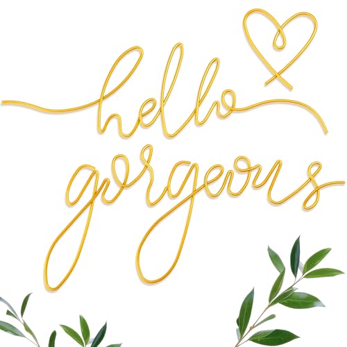 Hicarer Metal Hello Gorgeous Wall Art Minimalist Decor for Bedroom Bathroom Living Room Dressing Room Salon Office Home Decorations Easy to Install Wall Decor(Gold,Classic Style)