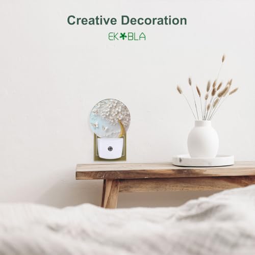 Image of EKOBLA Butterfly and Cherry Blossom Night Light, Floral Night Lights Plug Into Wall with Dusk to Dawn Sensor for Bedroom, Bathroom and Corridor