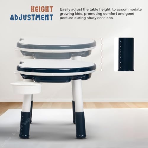 Image of BAYBEE 5-in-1 Adjustable Study Table & Chair Set for Kids | Dual-Sided Table with Storage | Multi-Purpose Table for Study, Drawing, Dining & Play | Anti-Slip & Child-Safe Design (Blue) Plastic