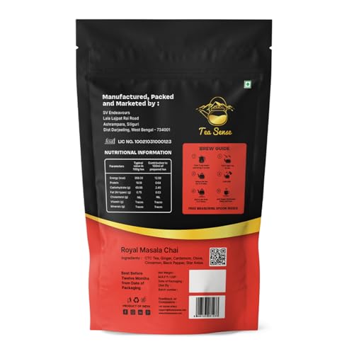 Image of TEA SENSE Royal Masala Chai | 200 g | Strong & Kadak | Assam CTC, Ginger, Cardamom, Clove, Cinnamon, Black Pepper, Star Anise | Chaipatti