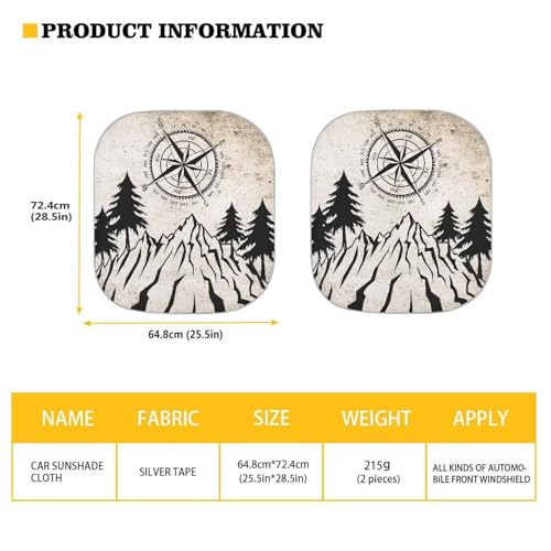 Image of Mountain Compass Car Window Shades Foldable Automotive Interior Accessories for Sun Protection Heat and UV Rays that Keeps Vehicle Cool Universal Fit Most Cars Women Men